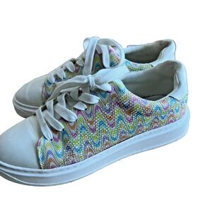 Steve Madden Charly Multi Rhinestone Sneakers Size 5 Retro Sparkly Vibrant READ